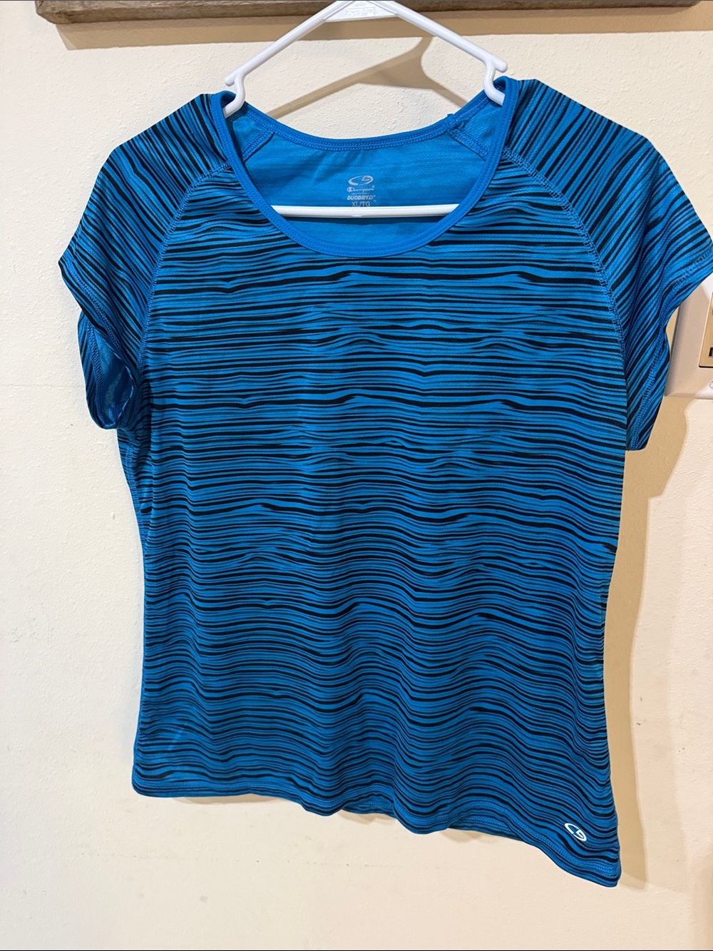 Champion Blue and Black Striped Duo Dry Short Sleeve Tee - Champion